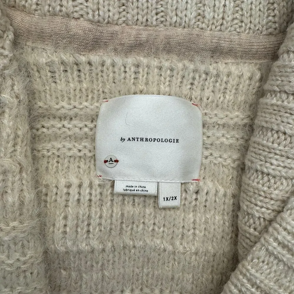 Anthropologie Cream Shaggy Sweater Vest size 1X/2X snap button closure 25% wool - Picture 16 of 16